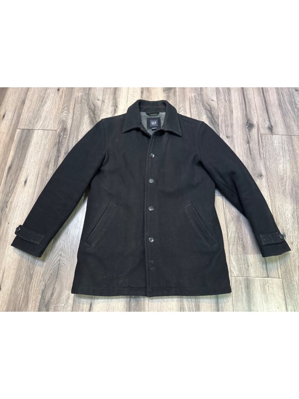 GAP Mens Black Wool Blend Coat Small Button Front Collared